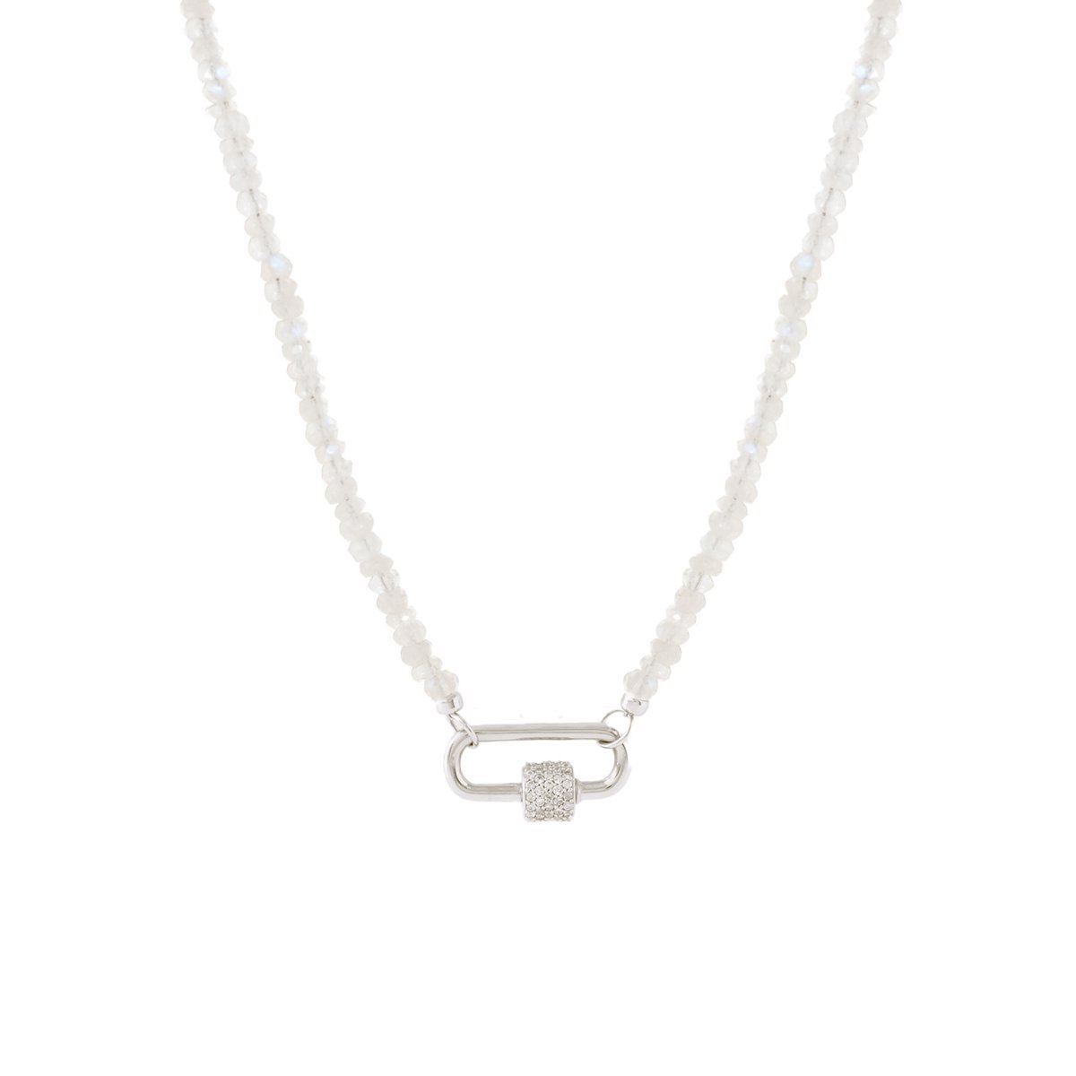 ICONIC BEADED OPEN ENDED NECKLACE - RAINBOW MOONSTONE &amp; SILVER - CHOOSE CONNECTOR - SO PRETTY CARA COTTER