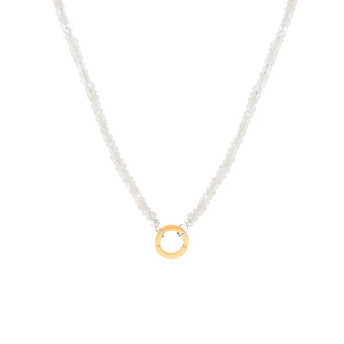 ICONIC BEADED OPEN ENDED NECKLACE - RAINBOW MOONSTONE &amp; SILVER - CHOOSE CONNECTOR - SO PRETTY CARA COTTER