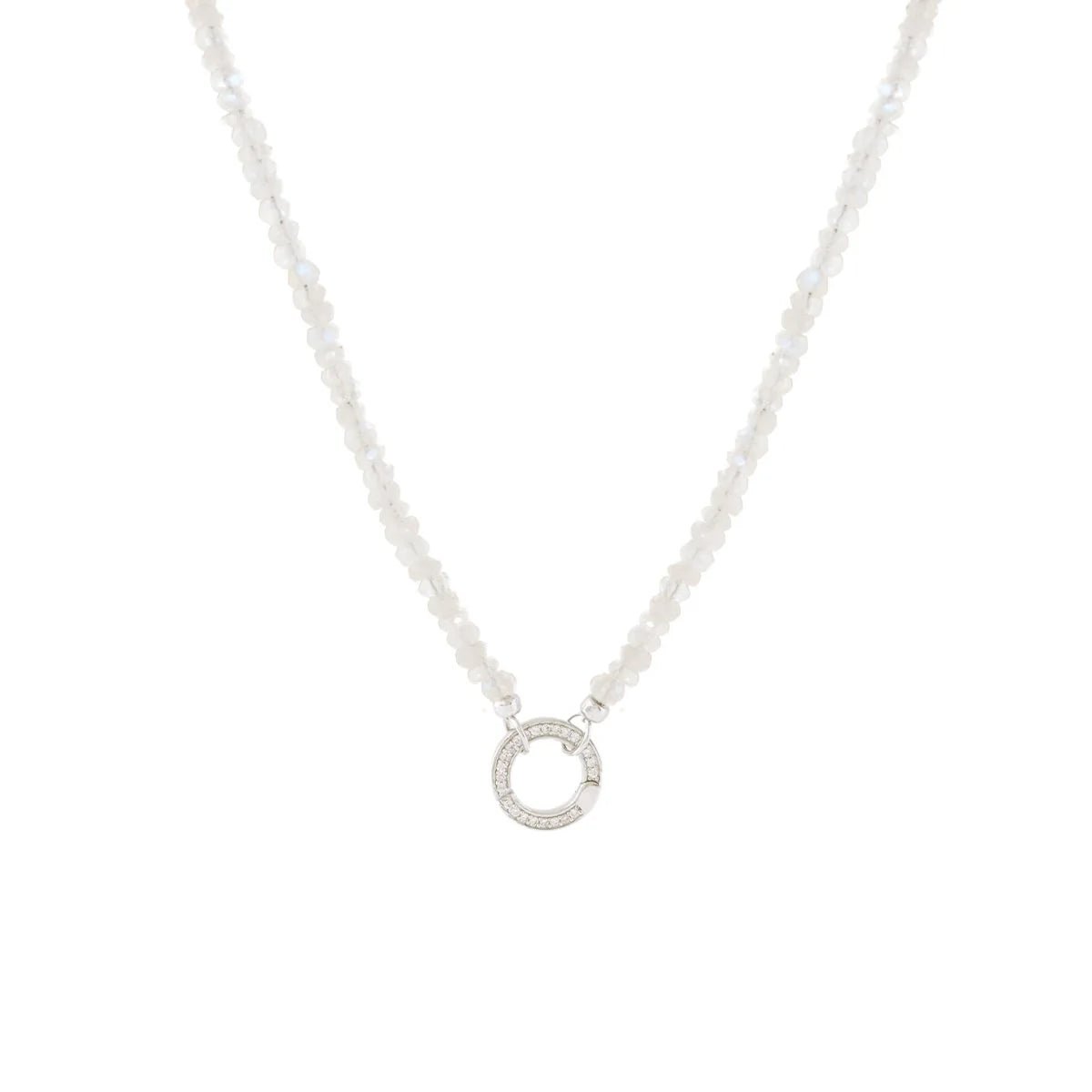 ICONIC BEADED OPEN ENDED NECKLACE - RAINBOW MOONSTONE &amp; SILVER - CHOOSE CONNECTOR - SO PRETTY CARA COTTER