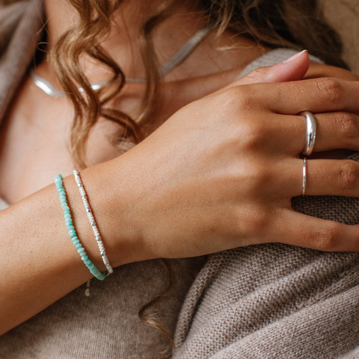 Iconic Beaded Stretch Bracelet - Amazonite - SO PRETTY CARA COTTER