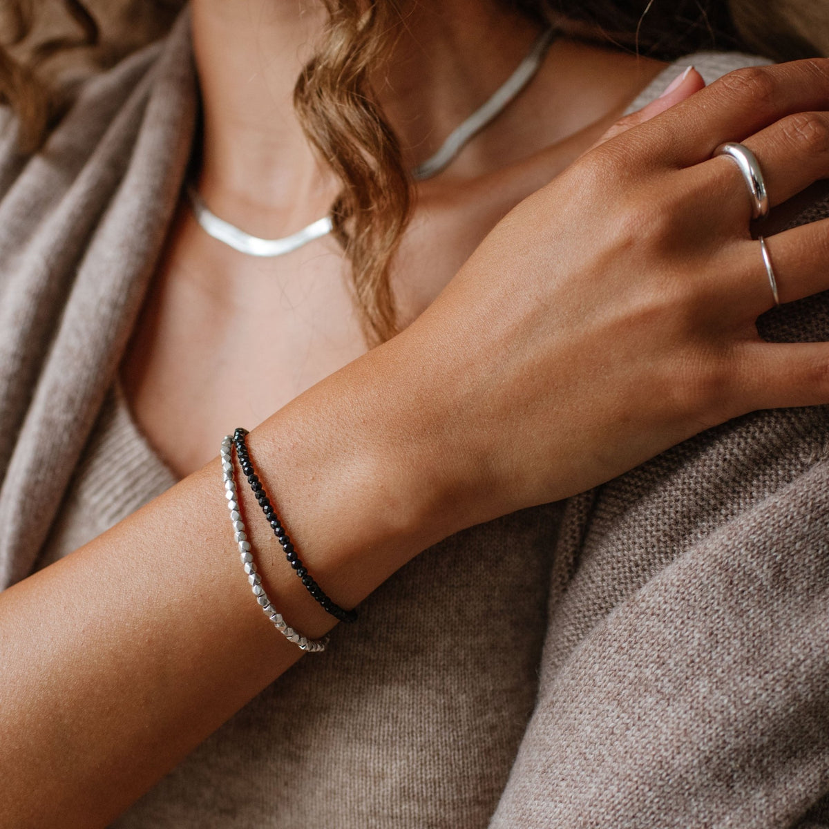 Iconic Beaded Stretch Bracelet - Black Onyx - SO PRETTY CARA COTTER