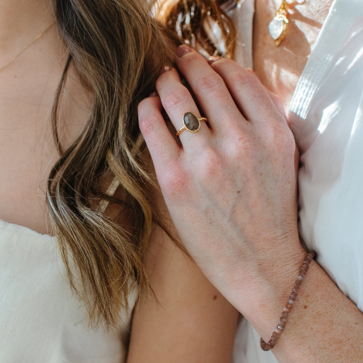 Iconic Beaded Stretch Bracelet - Chai Moonstone - SO PRETTY CARA COTTER