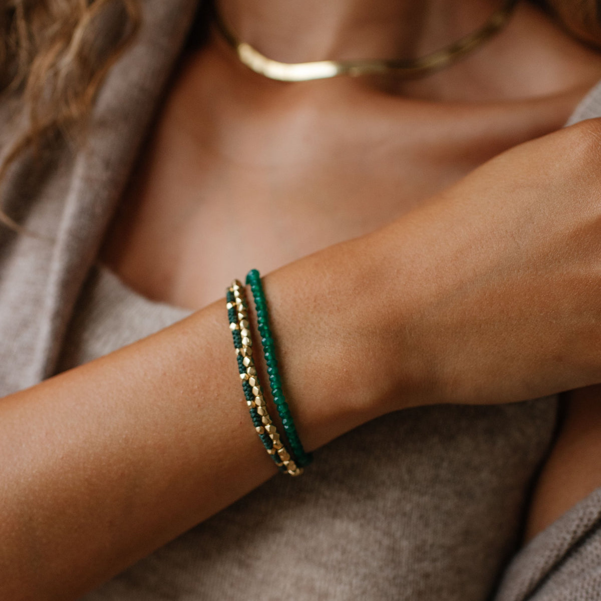 Iconic Beaded Stretch Bracelet - Green Onyx - SO PRETTY CARA COTTER