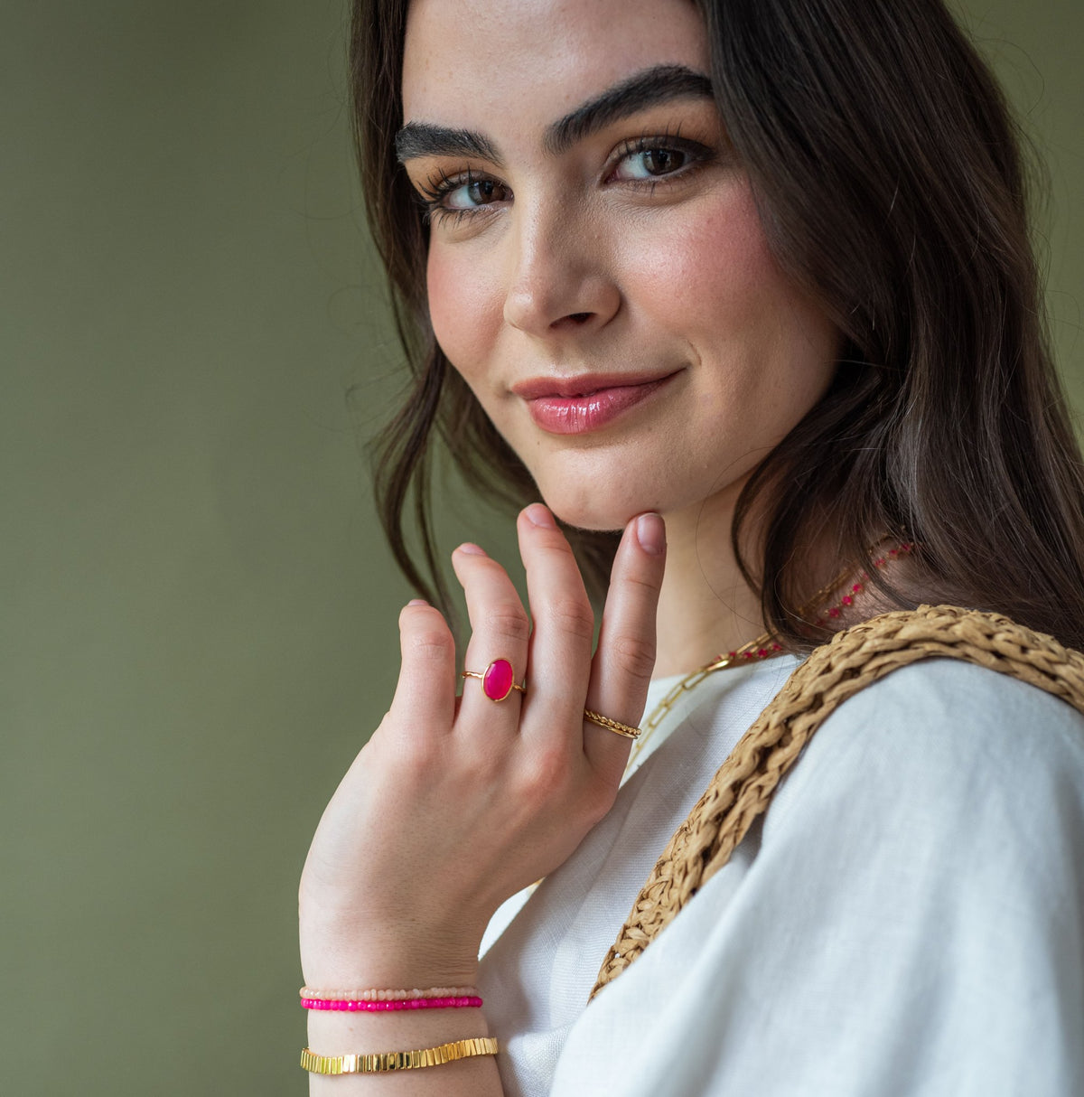 ICONIC BEADED STRETCH BRACELET - HOT PINK CHALCEDONY - SO PRETTY CARA COTTER