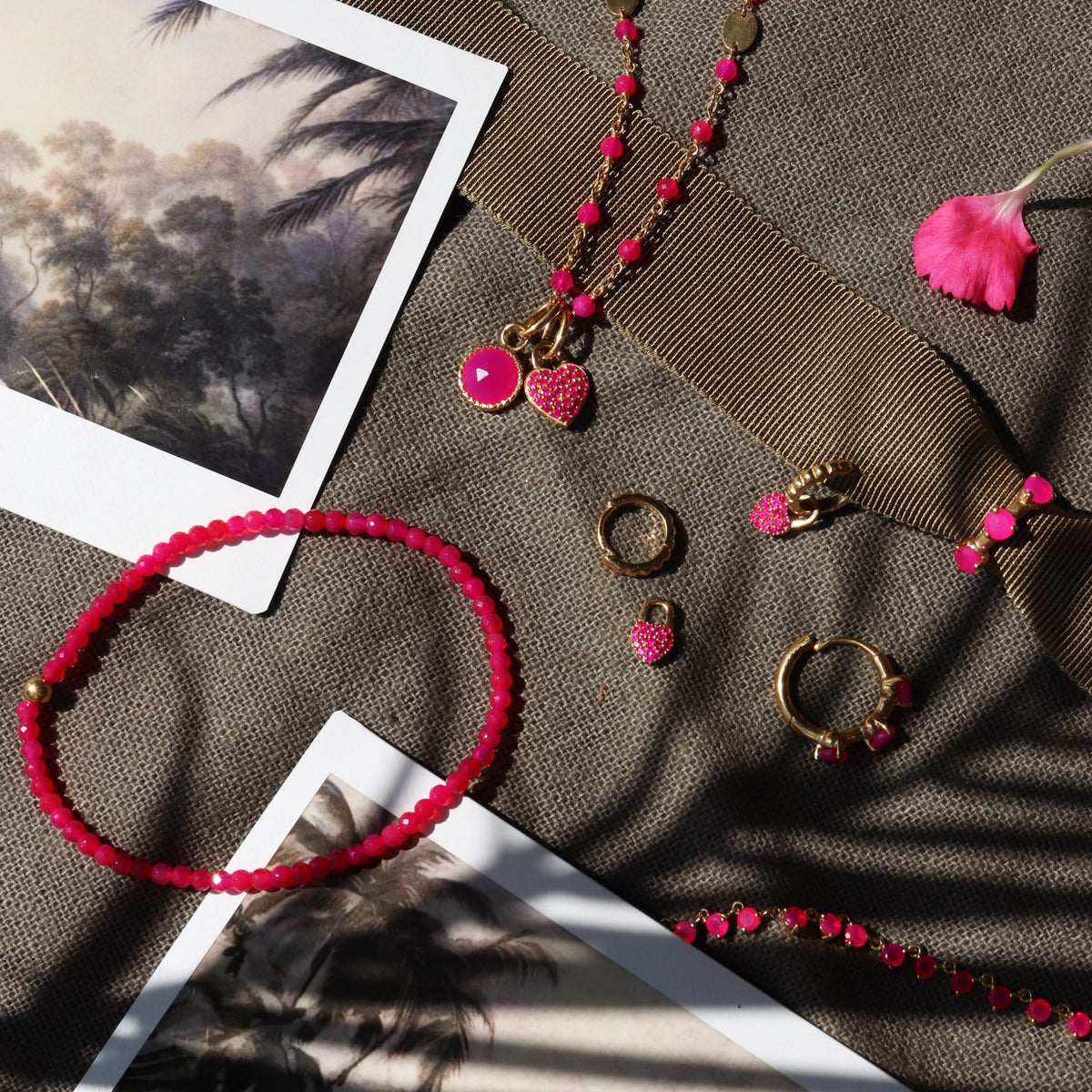 ICONIC BEADED STRETCH BRACELET - HOT PINK CHALCEDONY - SO PRETTY CARA COTTER