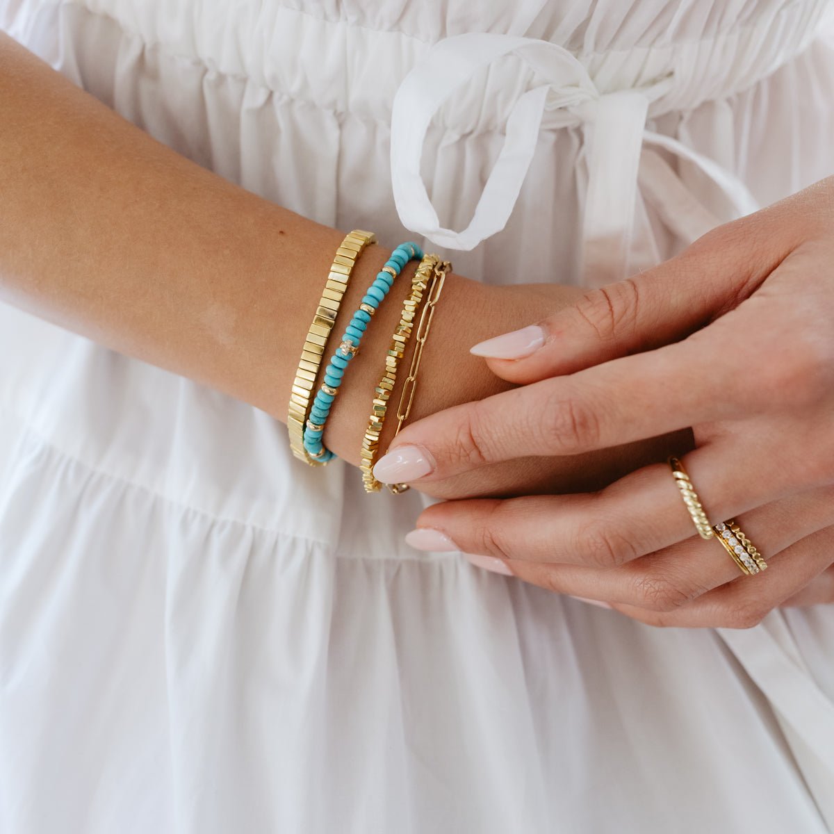 JOY BEADED CHARM BRACELET - TURQUOISE & GOLD - SO PRETTY CARA COTTER