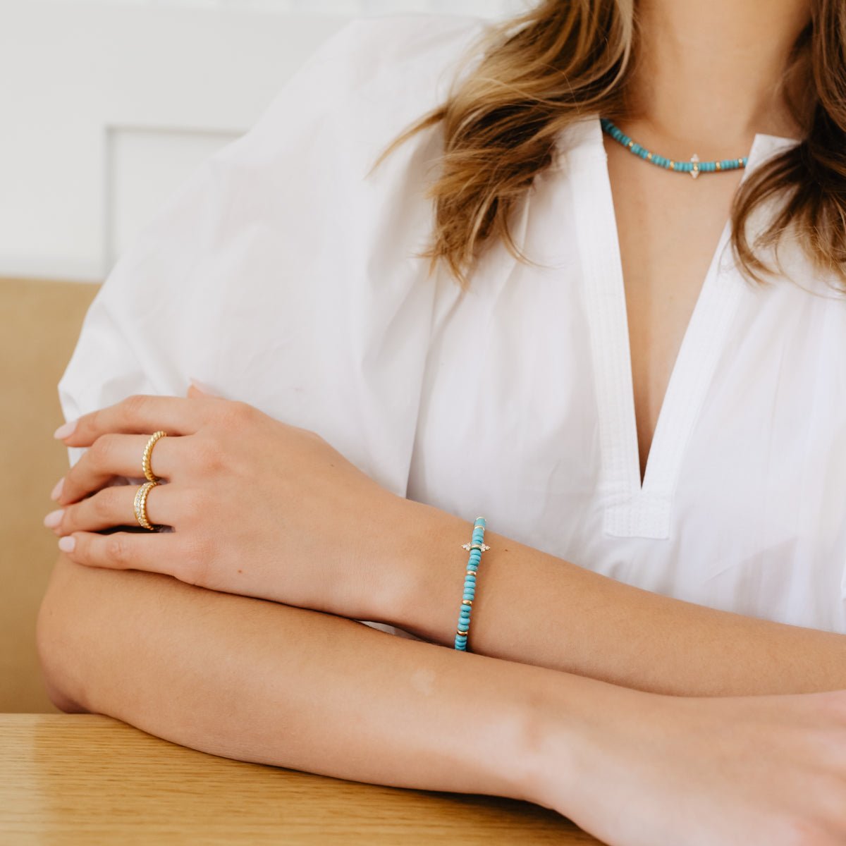 JOY BEADED CHARM BRACELET - TURQUOISE & GOLD - SO PRETTY CARA COTTER