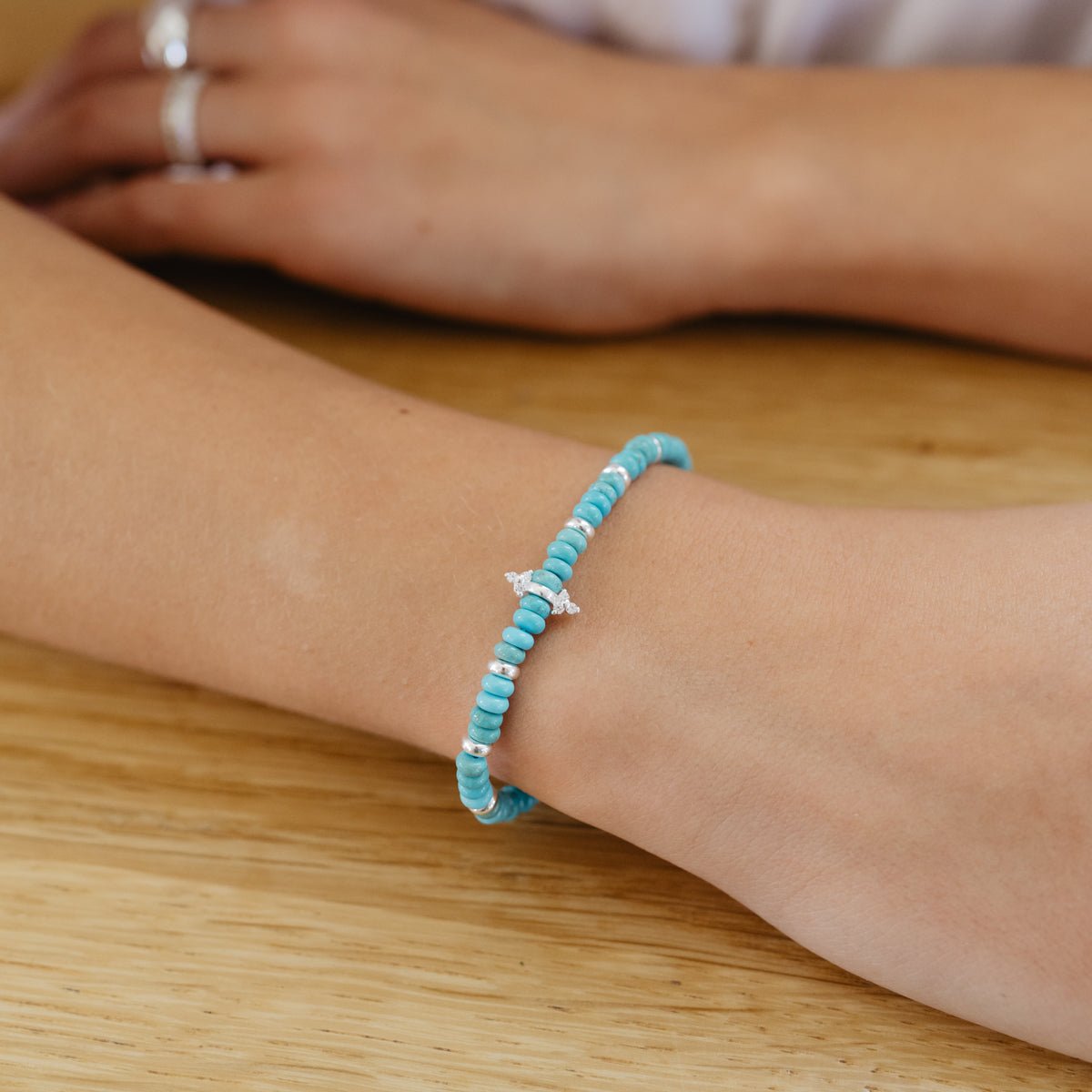 JOY BEADED CHARM BRACELET - TURQUOISE & SILVER - SO PRETTY CARA COTTER