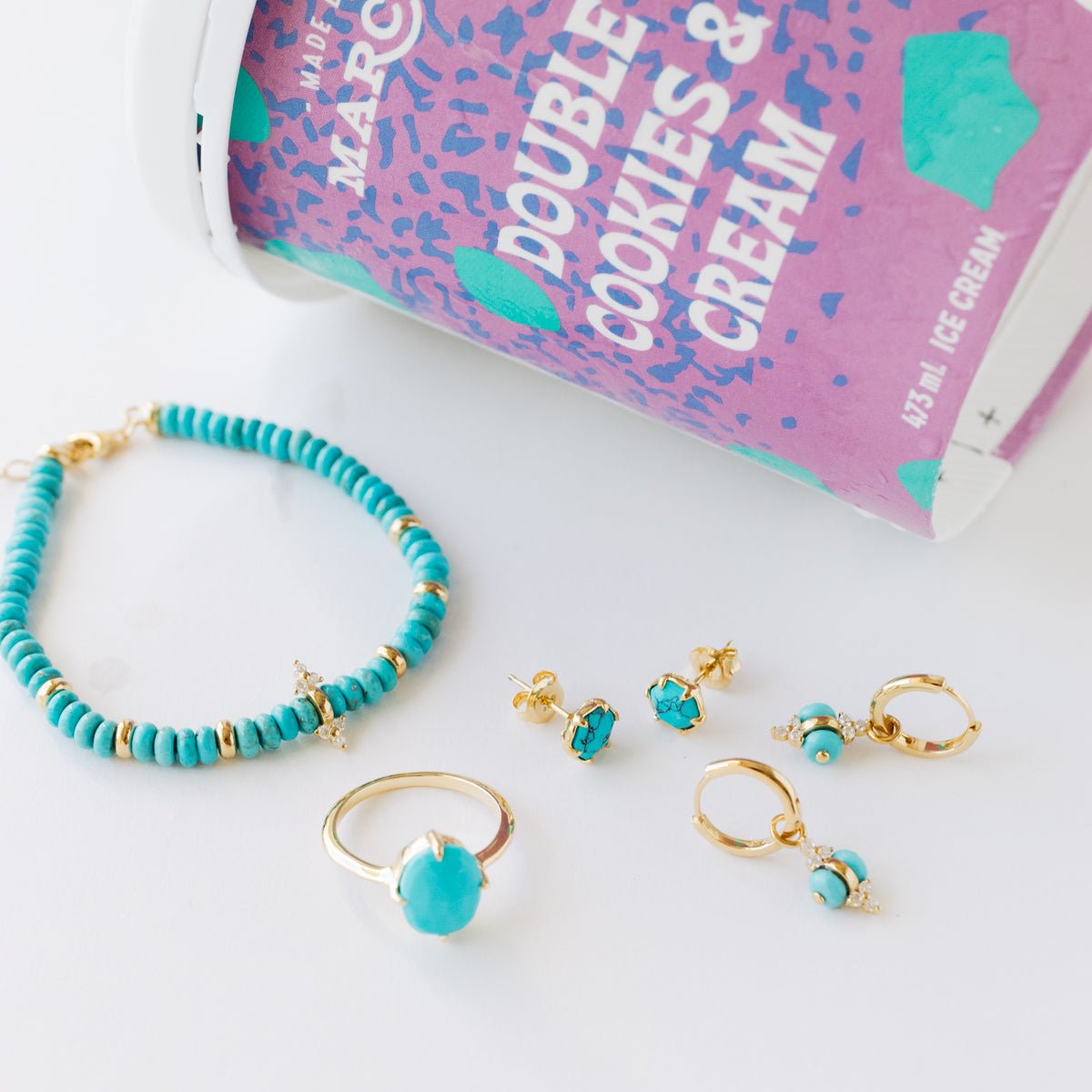 JOY BEADED CHARM NECKLACE - TURQUOISE &amp; GOLD - SO PRETTY CARA COTTER