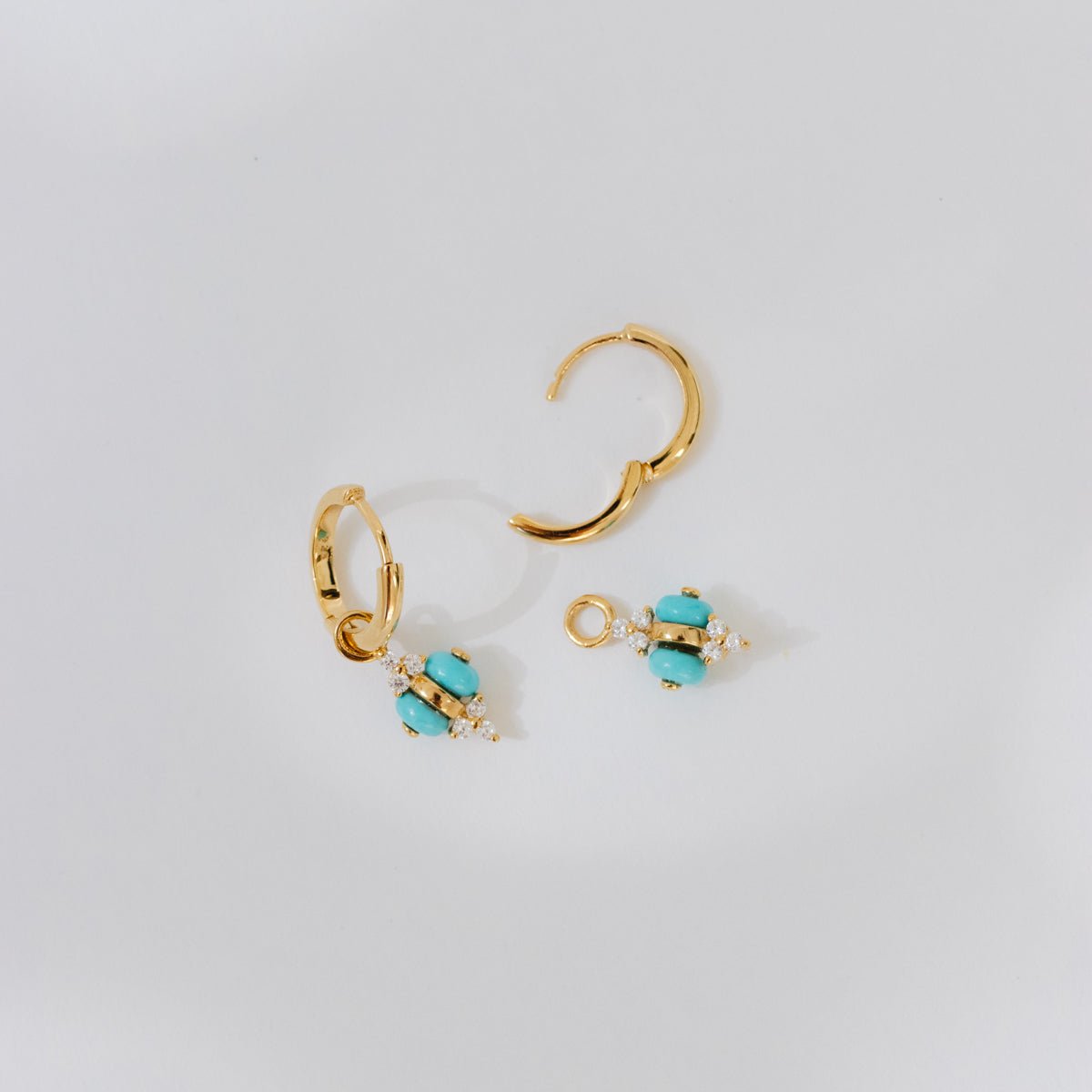 JOY CHARM HUGGIE HOOPS - TURQUOISE &amp; GOLD - SO PRETTY CARA COTTER