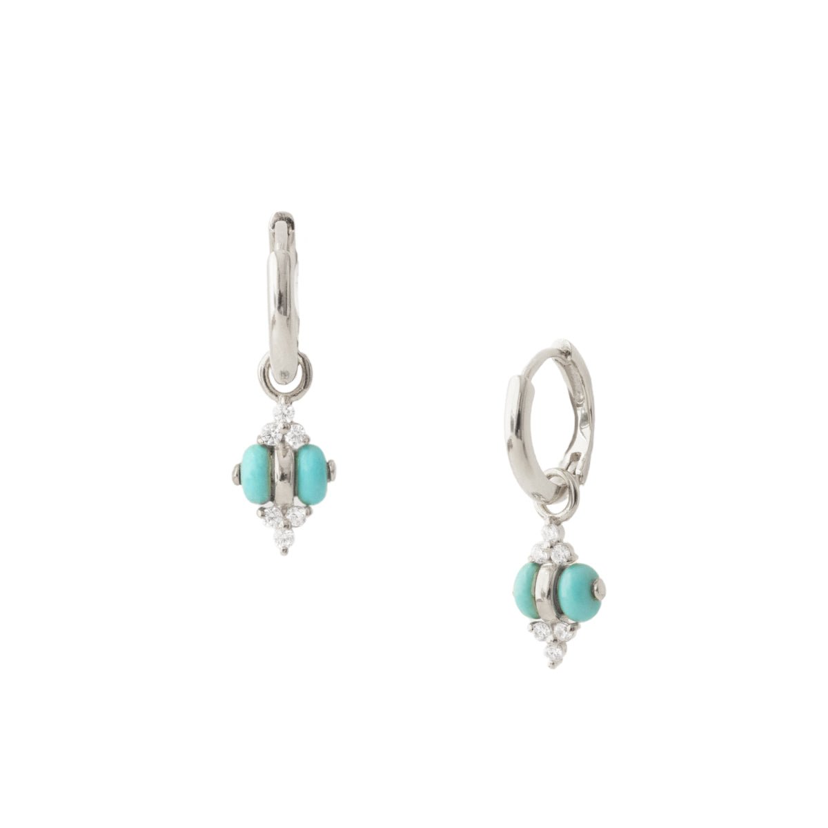 JOY CHARM HUGGIE HOOPS - TURQUOISE & SILVER - SO PRETTY CARA COTTER