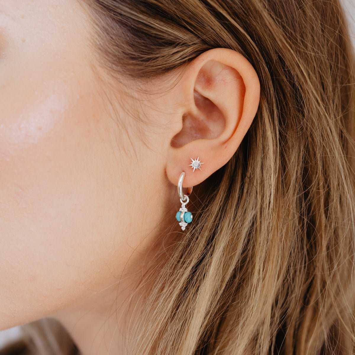 JOY CHARM HUGGIE HOOPS - TURQUOISE & SILVER - SO PRETTY CARA COTTER