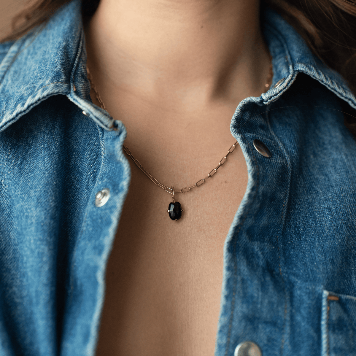 Kind Paperclip Necklace - Black Onxy & Gold - SO PRETTY CARA COTTER