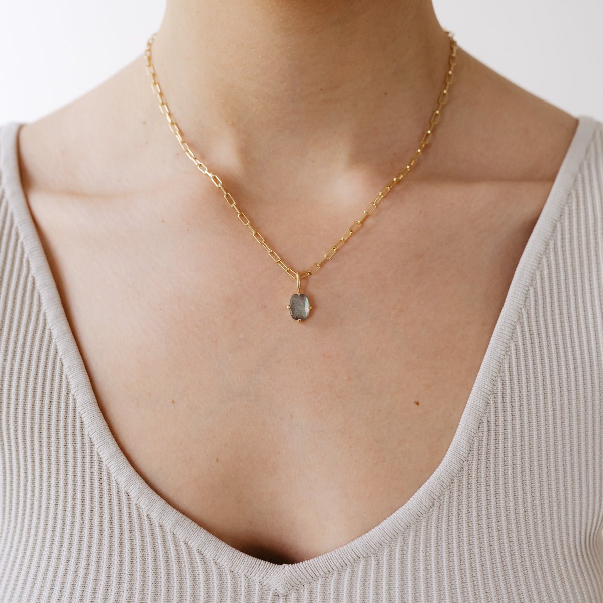 KIND PAPERCLIP NECKLACE - LABRADORITE &amp; GOLD - SO PRETTY CARA COTTER