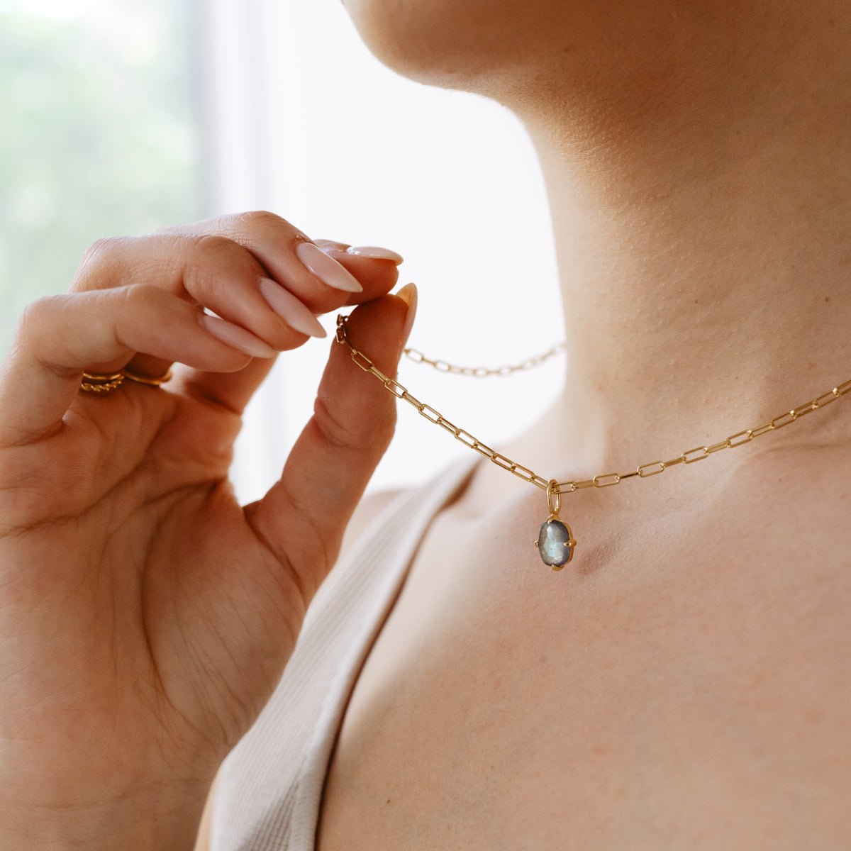 KIND PAPERCLIP NECKLACE - LABRADORITE &amp; GOLD - SO PRETTY CARA COTTER