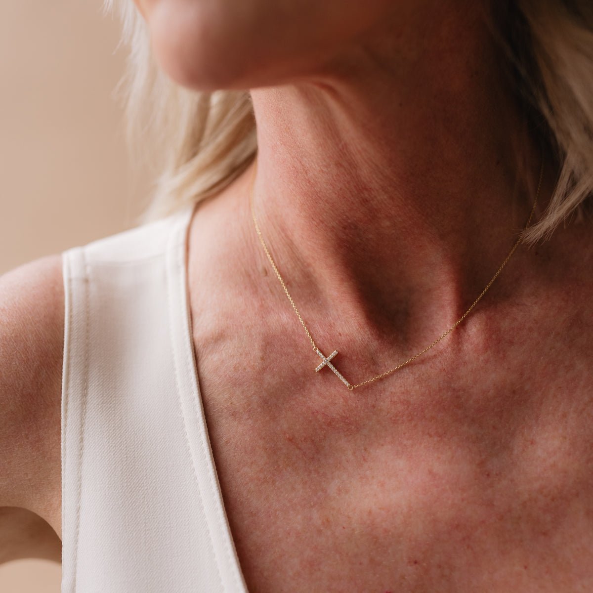 LOVE CROSS NECKLACE - CUBIC ZIRCONIA & GOLD - SO PRETTY CARA COTTER