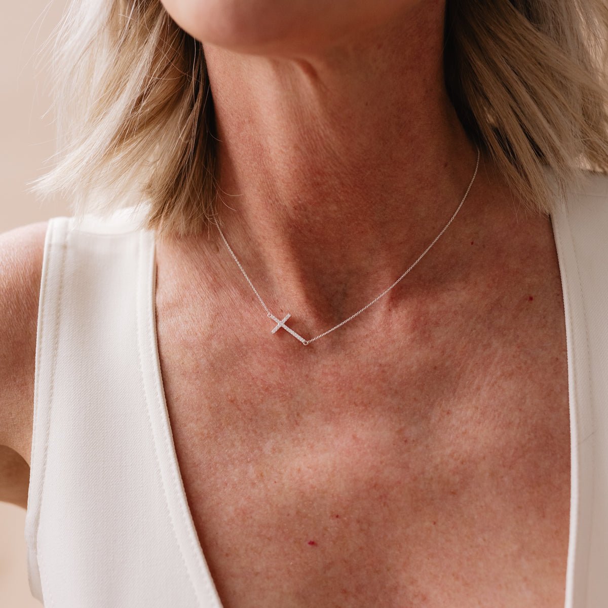 LOVE CROSS NECKLACE - CUBIC ZIRCONIA & SILVER - SO PRETTY CARA COTTER