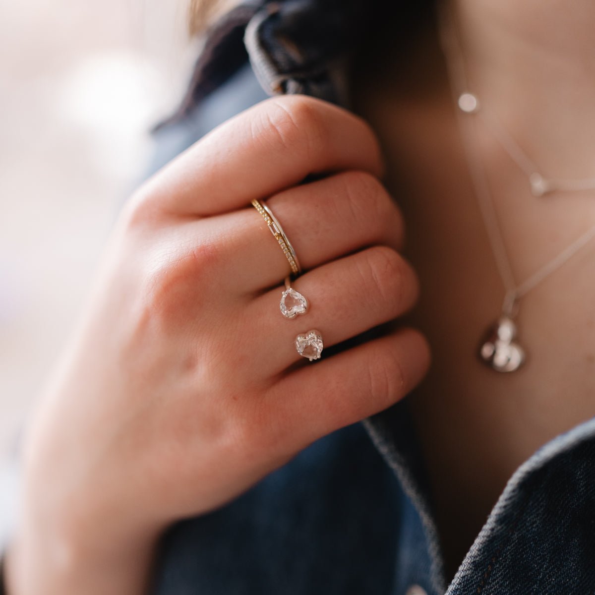 LOVE DUO HEART RING - WHITE TOPAZ & SILVER - SO PRETTY CARA COTTER