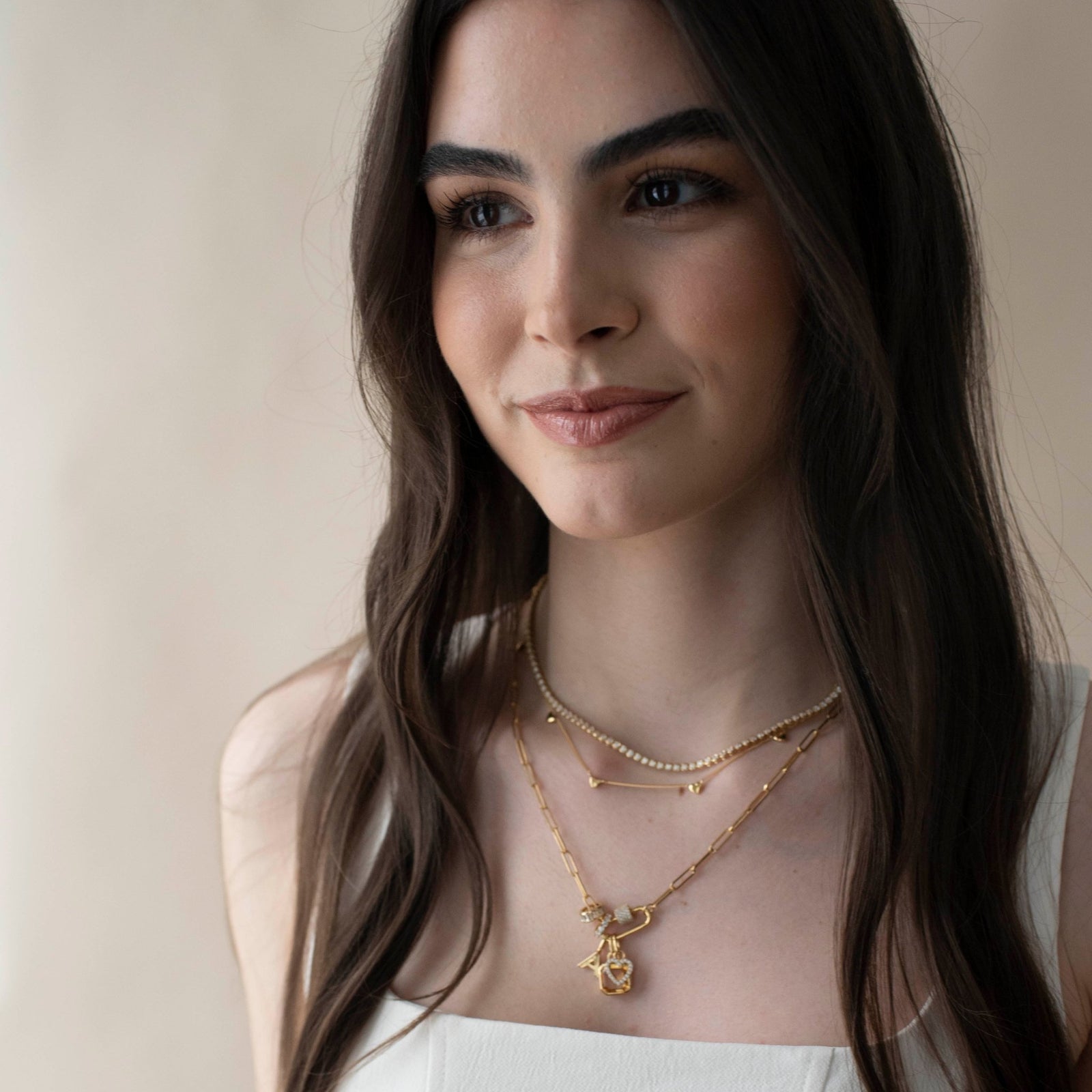 LOVE FLOATING TENNIS NECKLACE - CUBIC ZIRCONIA & GOLD - SO PRETTY CARA COTTER