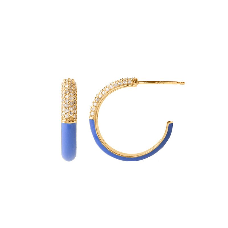 LOVE PAVÉ ENAMEL HOOPS - BLUE ENAMEL & CUBIC ZIRCONIA & GOLD - SO PRETTY CARA COTTER
