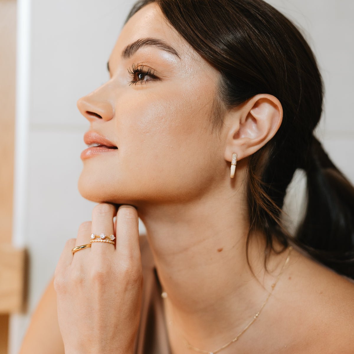 LOVE PAVÉ ENAMEL HOOPS - CREAM ENAMEL &amp; CUBIC ZIRCONIA - SO PRETTY CARA COTTER