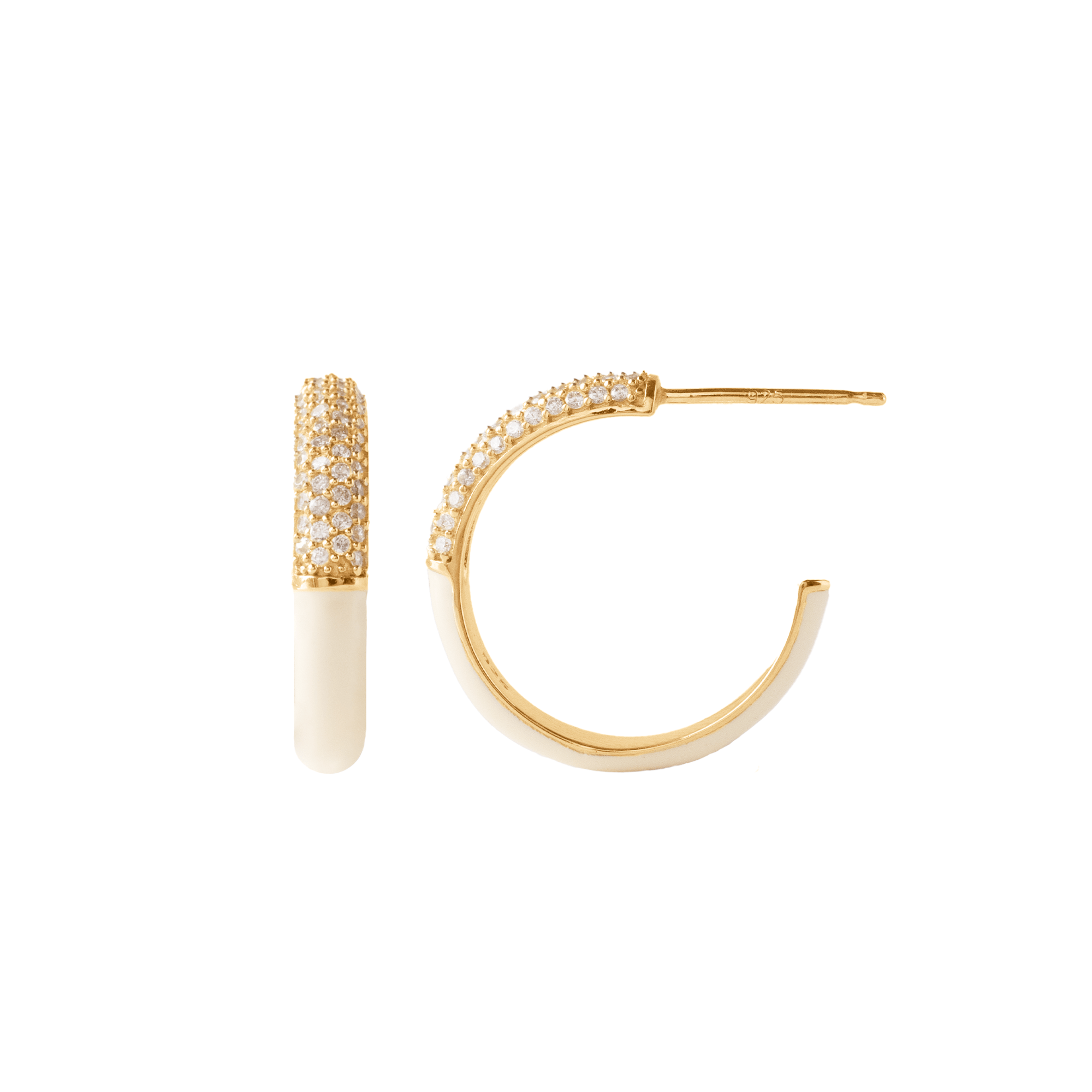 LOVE PAVÉ ENAMEL HOOPS - CREAM ENAMEL & CUBIC ZIRCONIA - SO PRETTY CARA COTTER