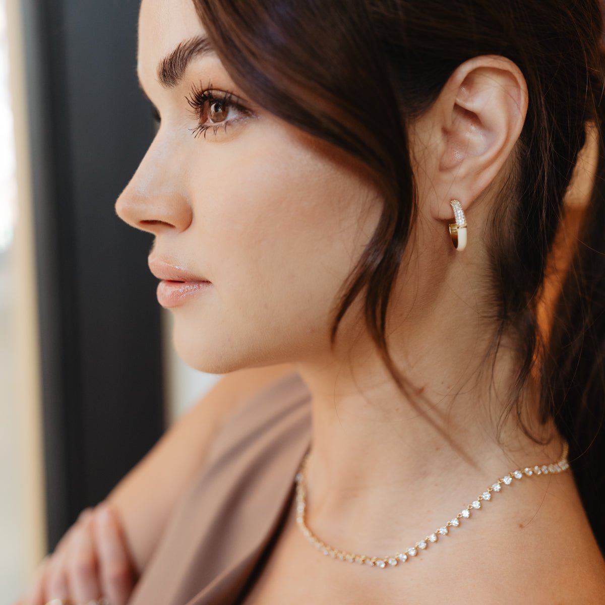 LOVE PAVÉ ENAMEL HOOPS - CREAM ENAMEL & CUBIC ZIRCONIA - SO PRETTY CARA COTTER