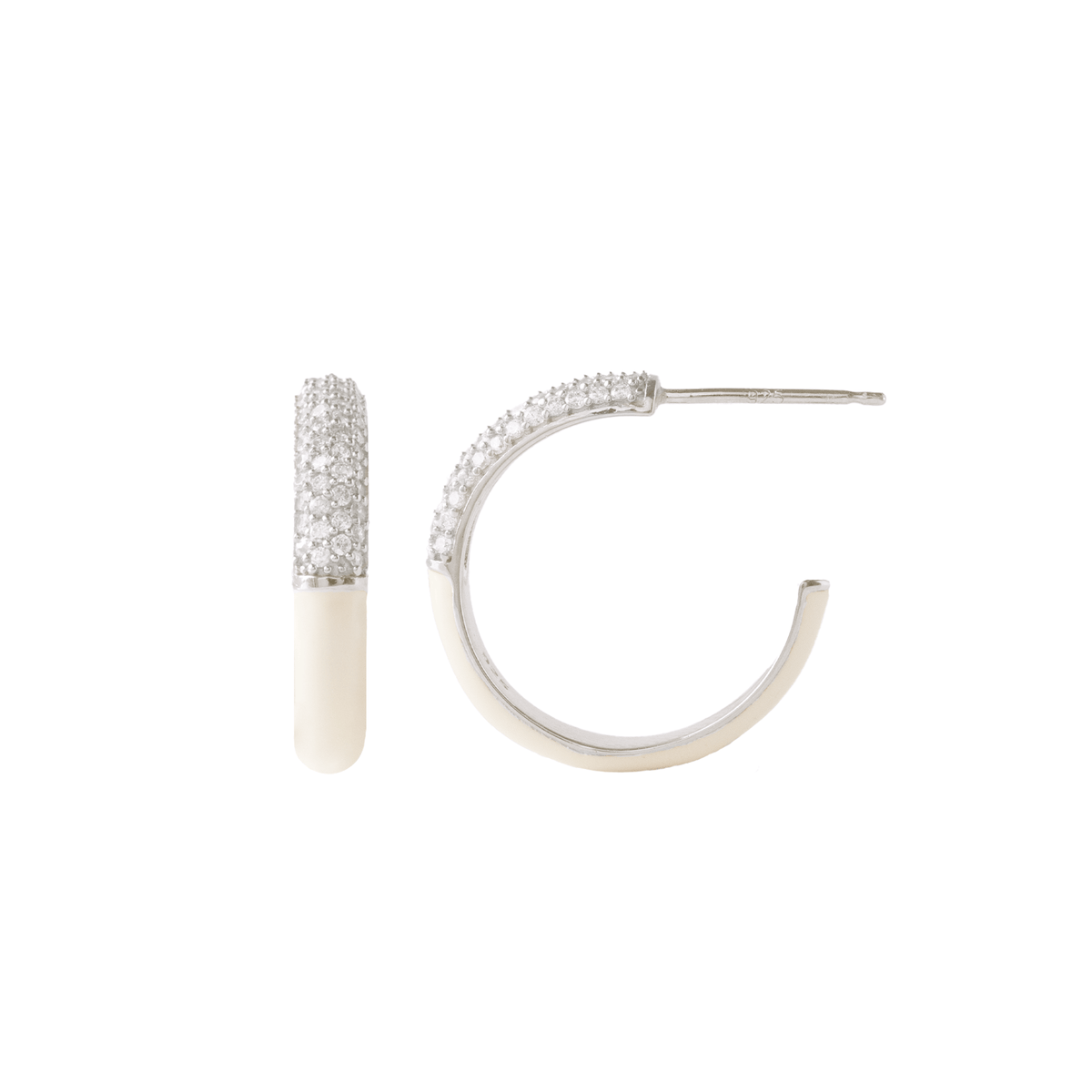 LOVE PAVÉ ENAMEL HOOPS - CREAM ENAMEL &amp; CUBIC ZIRCONIA - SO PRETTY CARA COTTER