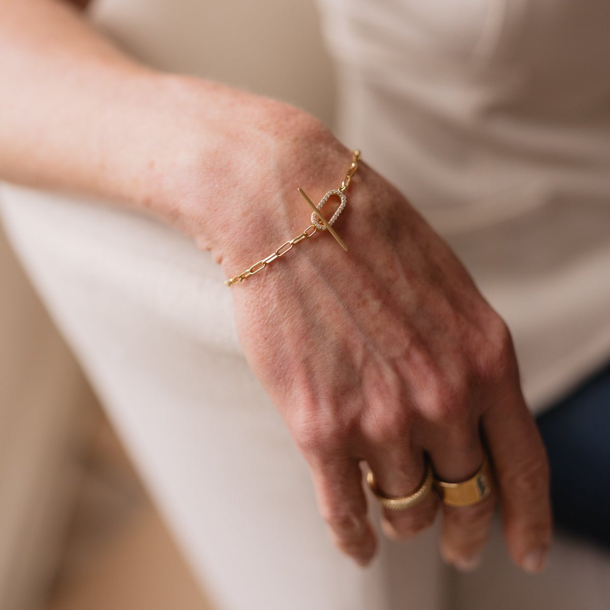 LOVE TENNIS TOGGLE BRACELET - CUBIC ZIRCONIA & GOLD - SO PRETTY CARA COTTER