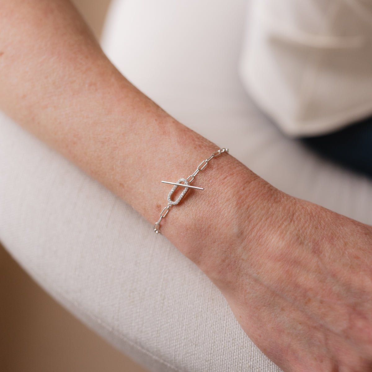 LOVE TENNIS TOGGLE BRACELET - CUBIC ZIRCONIA & SILVER - SO PRETTY CARA COTTER