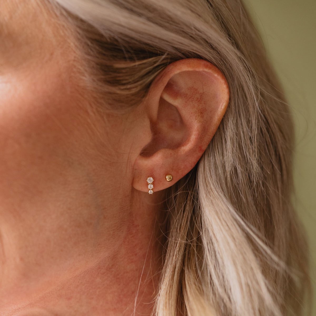 LOVE TRIO BAR STUDS - CUBIC ZIRCONIA & GOLD - SO PRETTY CARA COTTER