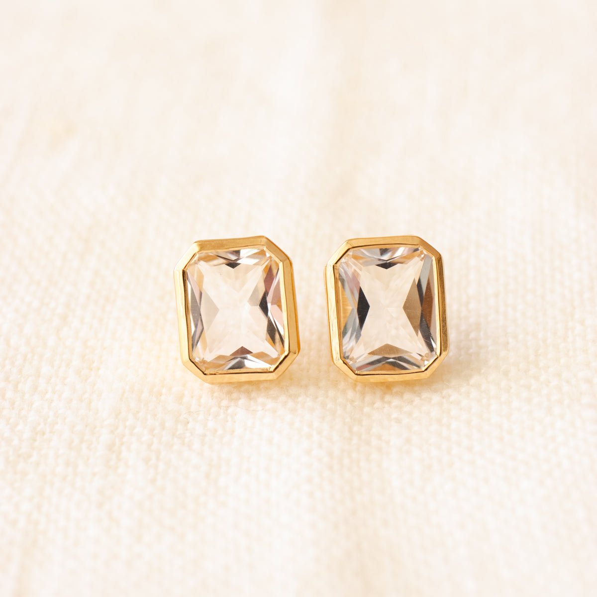 LOVE VINTAGE SOLITAIRE STUDS - ROCK CRYSTAL &amp; GOLD - SO PRETTY CARA COTTER