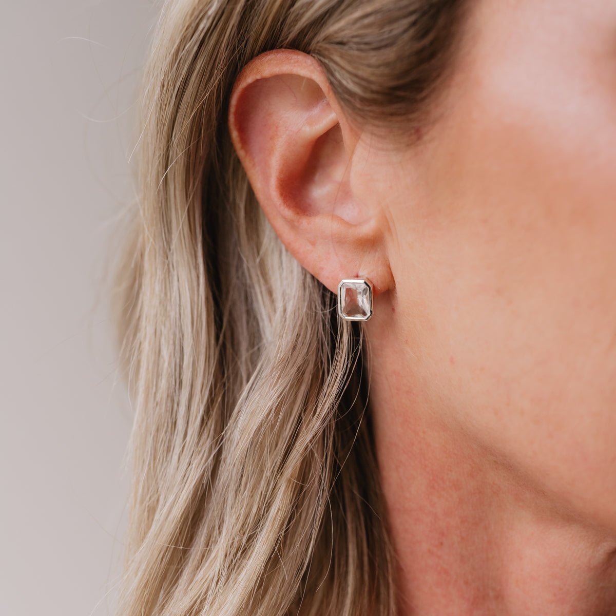 LOVE VINTAGE SOLITAIRE STUDS - ROCK CRYSTAL & SILVER - SO PRETTY CARA COTTER