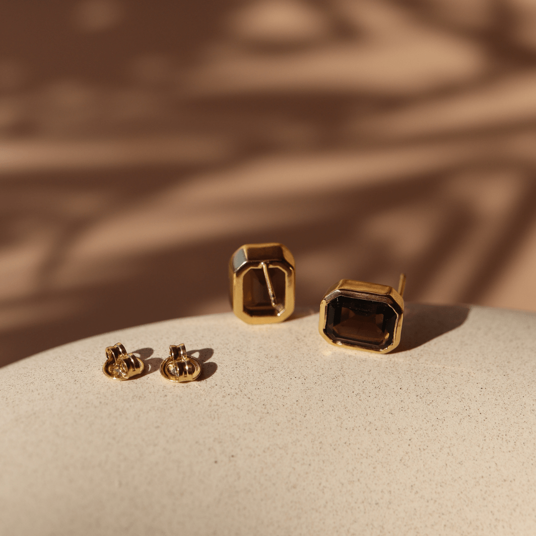 LOVE VINTAGE SOLITAIRE STUDS - SMOKY BROWN QUARTZ - SO PRETTY CARA COTTER
