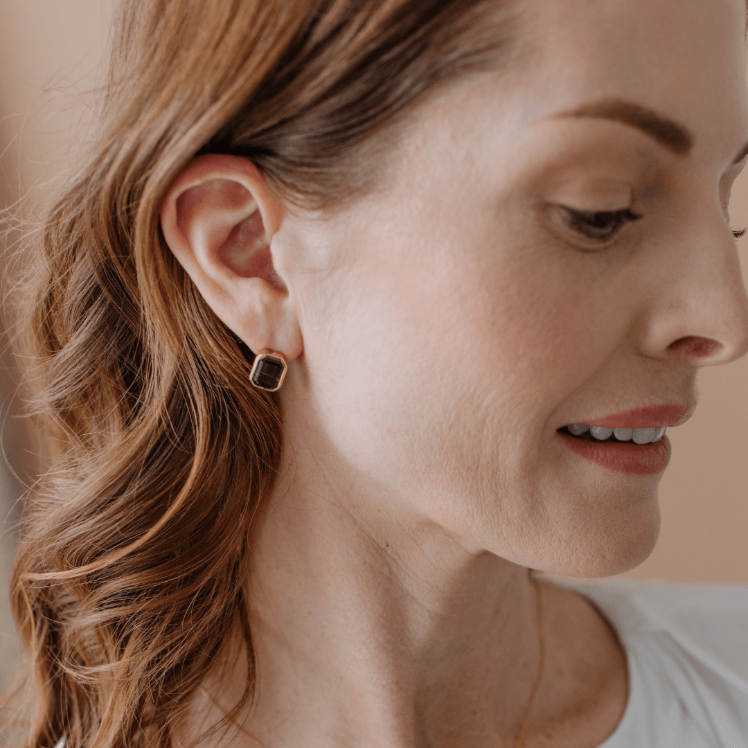 LOVE VINTAGE SOLITAIRE STUDS - SMOKY BROWN QUARTZ - SO PRETTY CARA COTTER