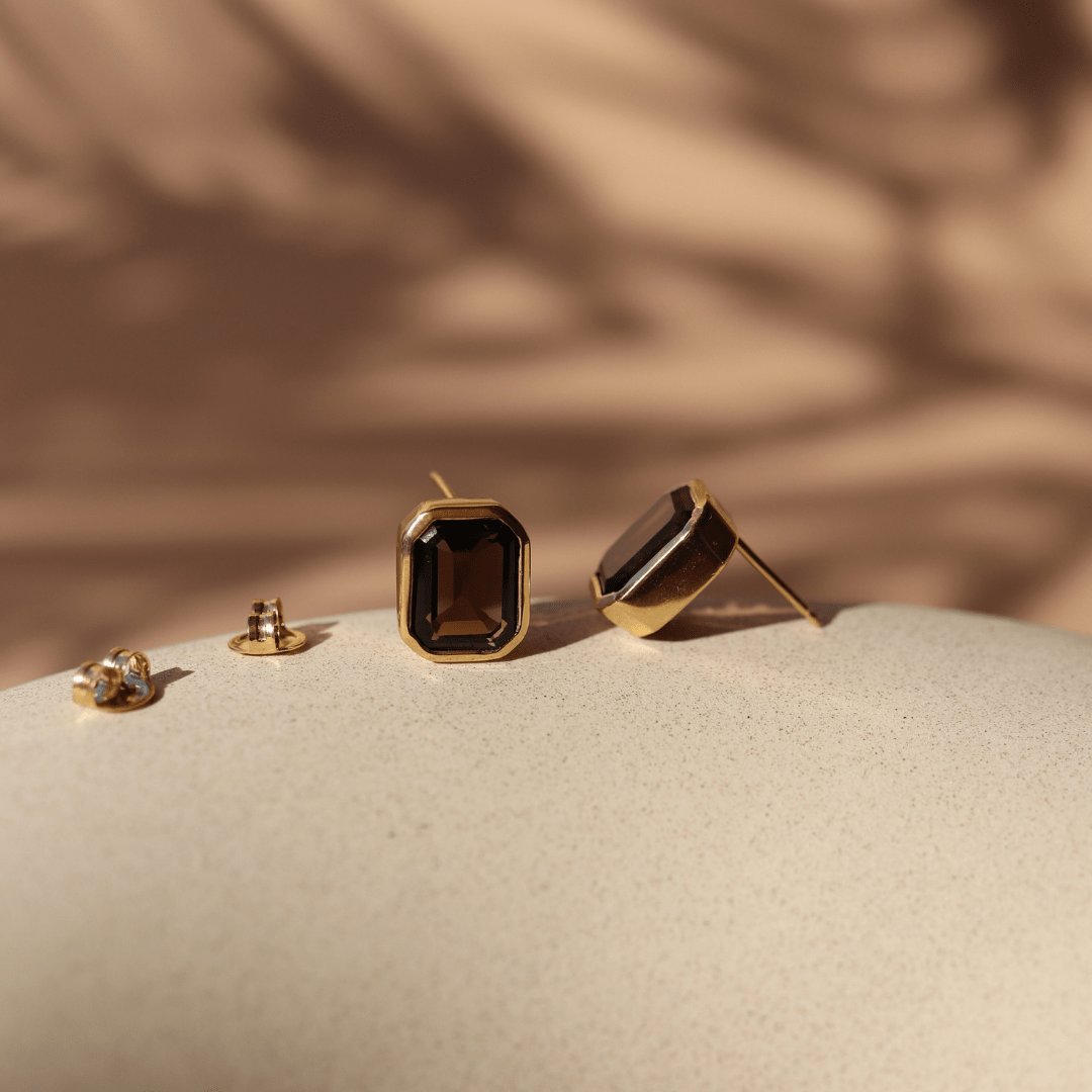 LOVE VINTAGE SOLITAIRE STUDS - SMOKY BROWN QUARTZ - SO PRETTY CARA COTTER