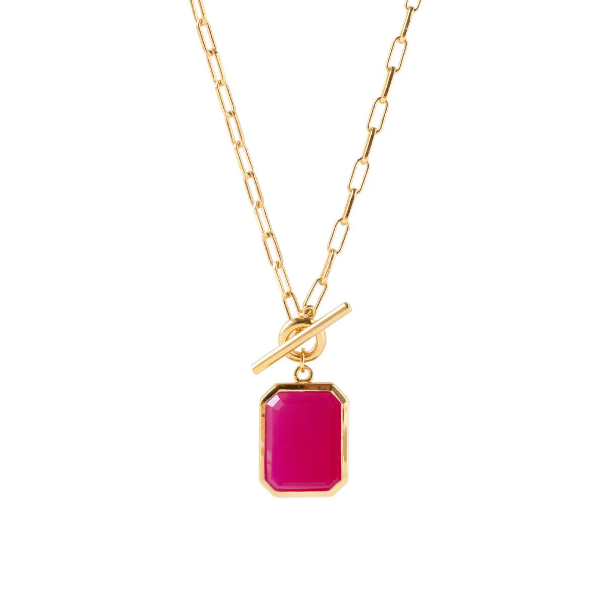 LOVE VINTAGE SOLITAIRE TOGGLE NECKLACE - HOT PINK CHALCEDONY - SO PRETTY CARA COTTER