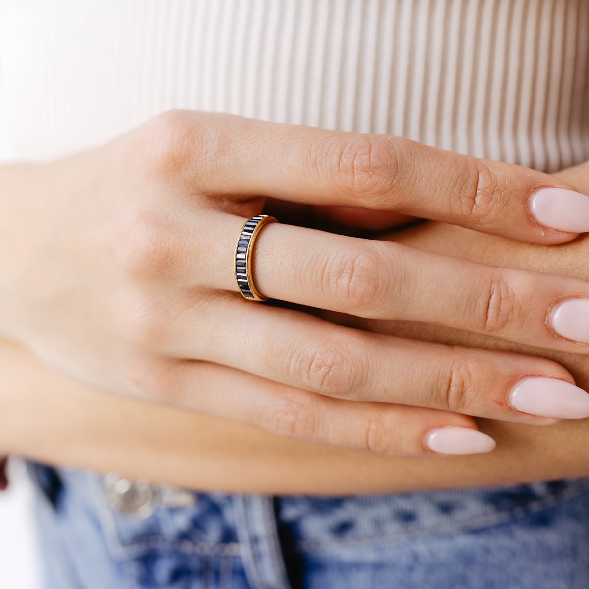 LOYAL CIGAR BAND RING - BLACK ONYX &amp; GOLD - SO PRETTY CARA COTTER