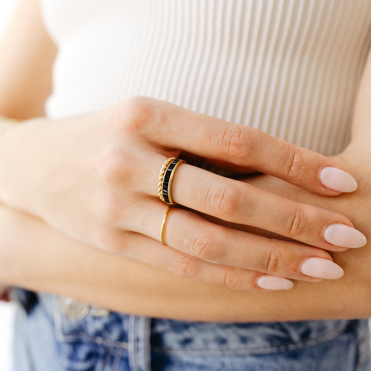 LOYAL CIGAR BAND RING - BLACK ONYX &amp; GOLD - SO PRETTY CARA COTTER