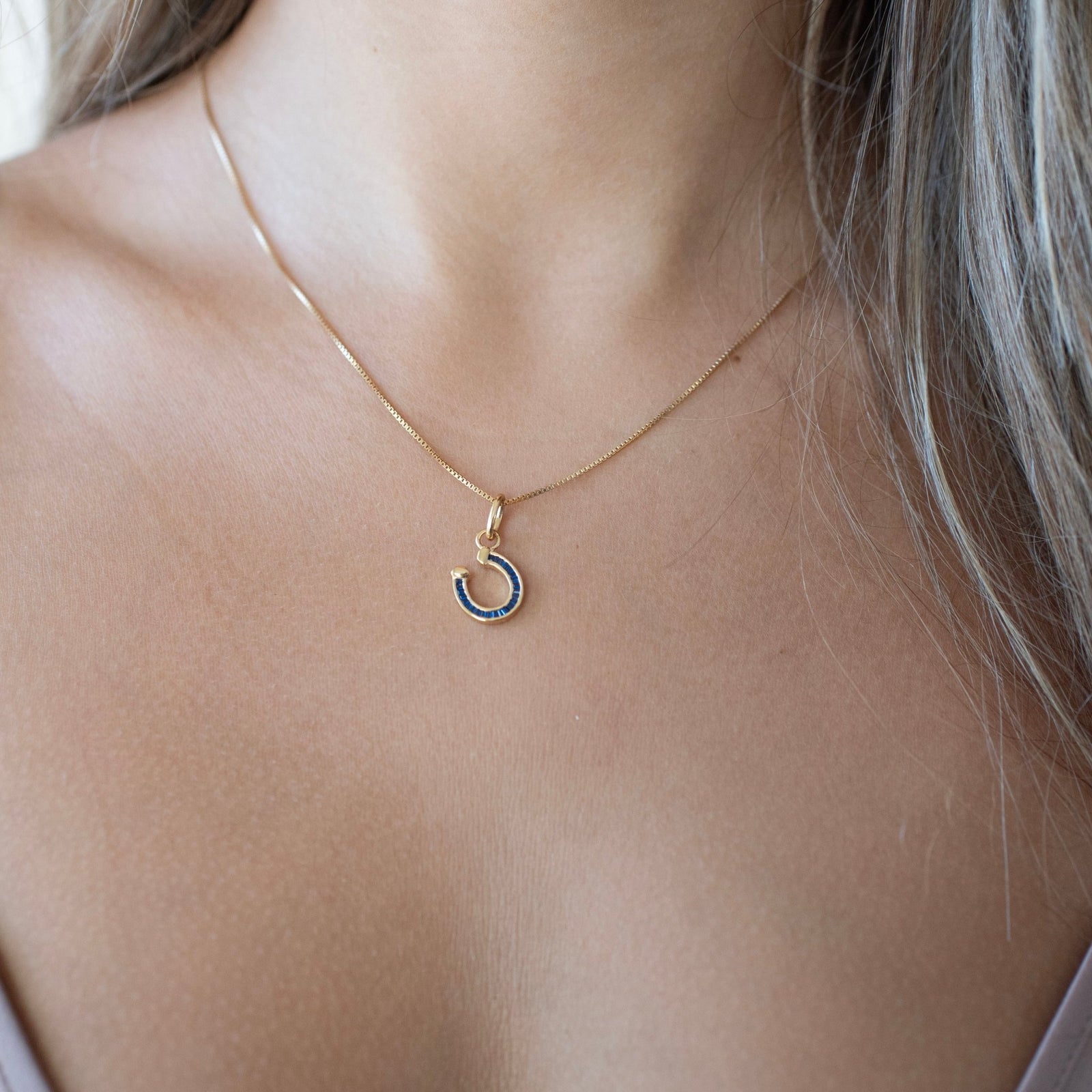 LOYAL CRYSTAL HORSESHOE CHARM - BLUE CUBIC ZIRCONIA - SO PRETTY CARA COTTER