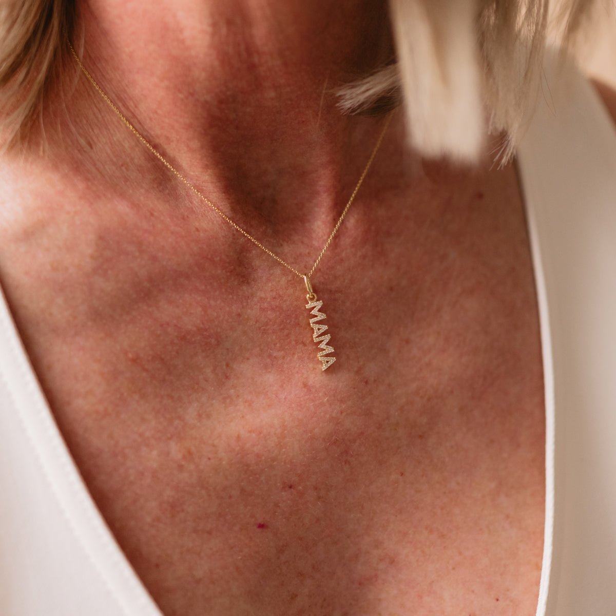 MAMA LOVE NAMESAKE NECKLACE - CUBIC ZIRCONIA & GOLD - SO PRETTY CARA COTTER