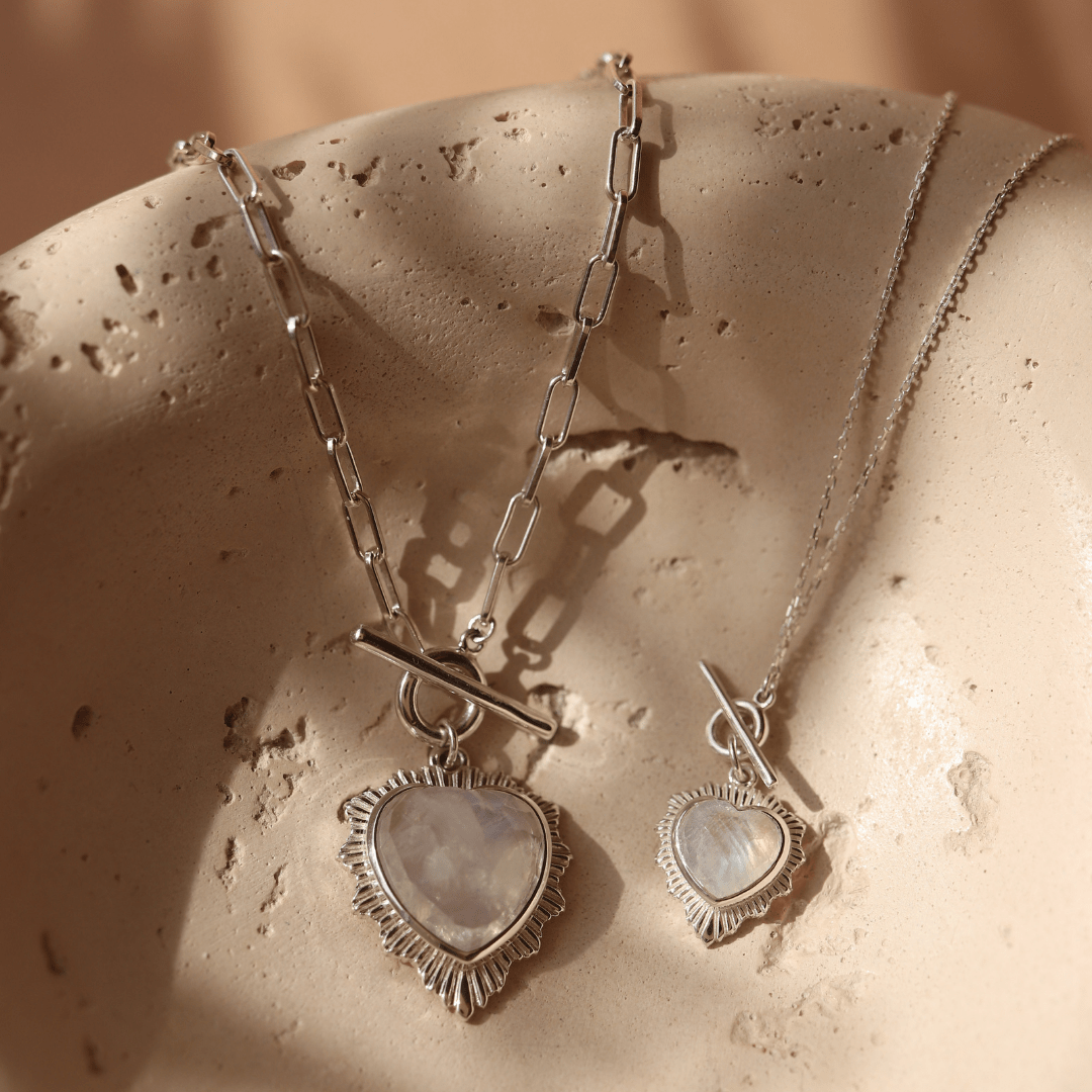 Mini Believe Sweetheart Necklace - Rainbow Moonstone - SO PRETTY CARA COTTER