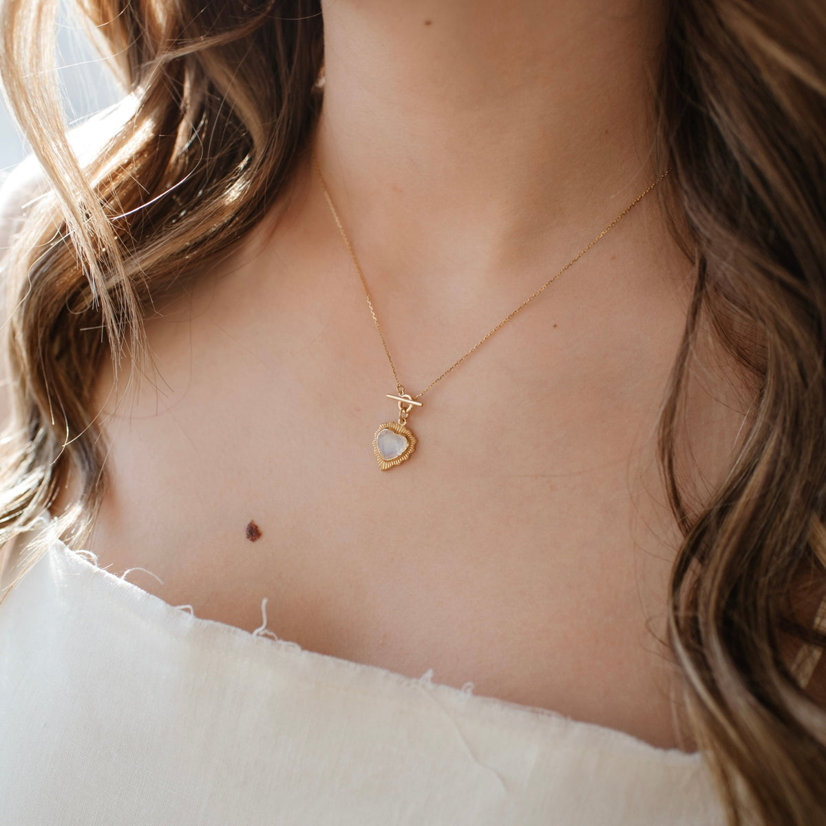 Mini Believe Sweetheart Necklace - Rainbow Moonstone - SO PRETTY CARA COTTER
