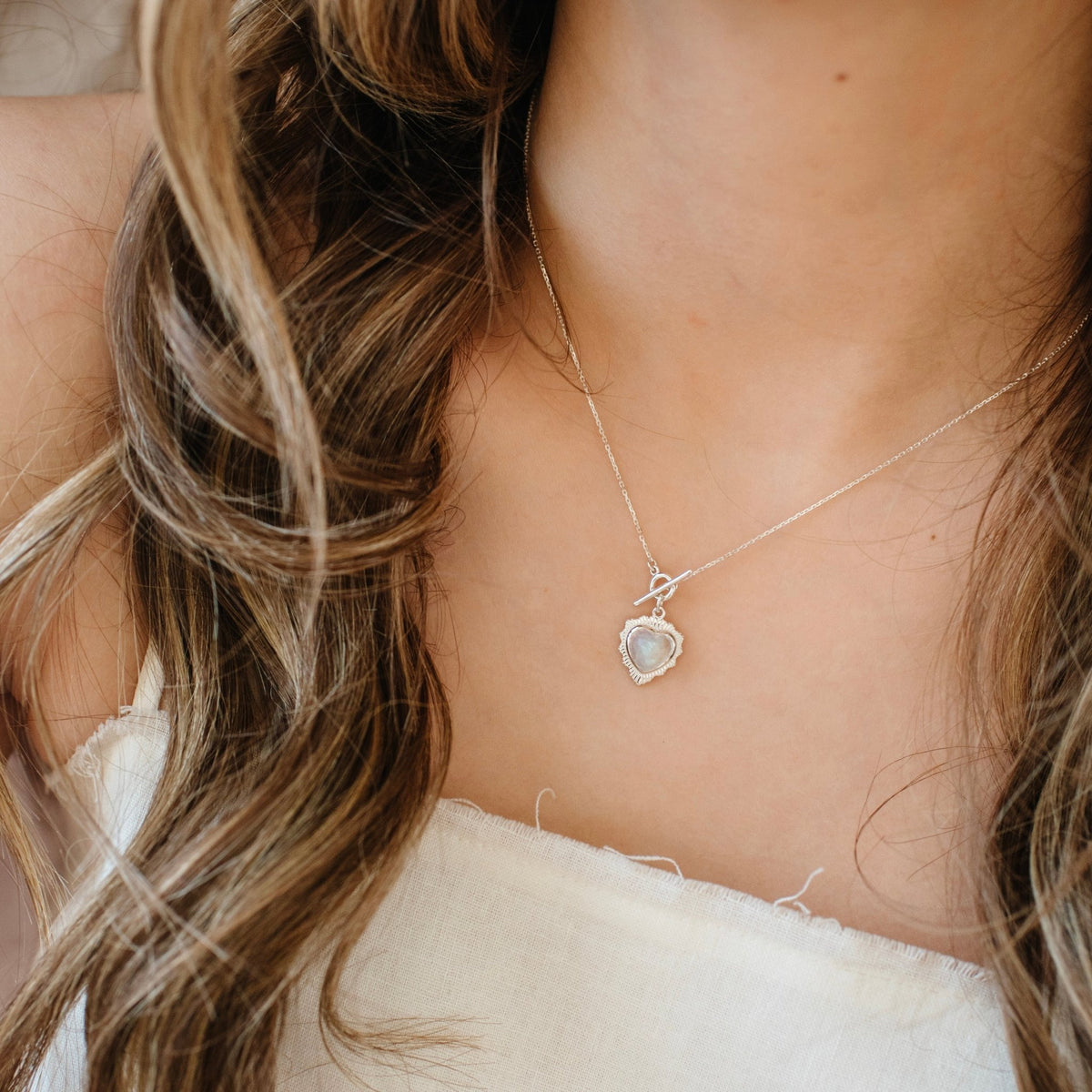 Mini Believe Sweetheart Necklace - Rainbow Moonstone - SO PRETTY CARA COTTER