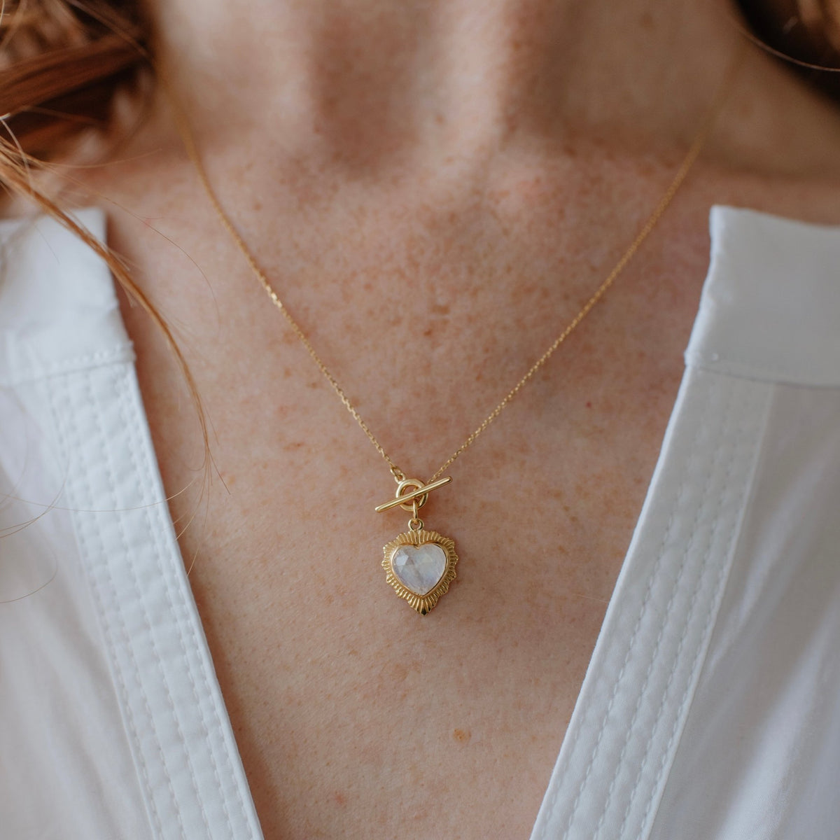 Mini Believe Sweetheart Necklace - Rainbow Moonstone - SO PRETTY CARA COTTER