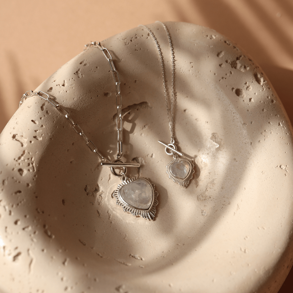 Mini Believe Sweetheart Necklace - Rainbow Moonstone - SO PRETTY CARA COTTER