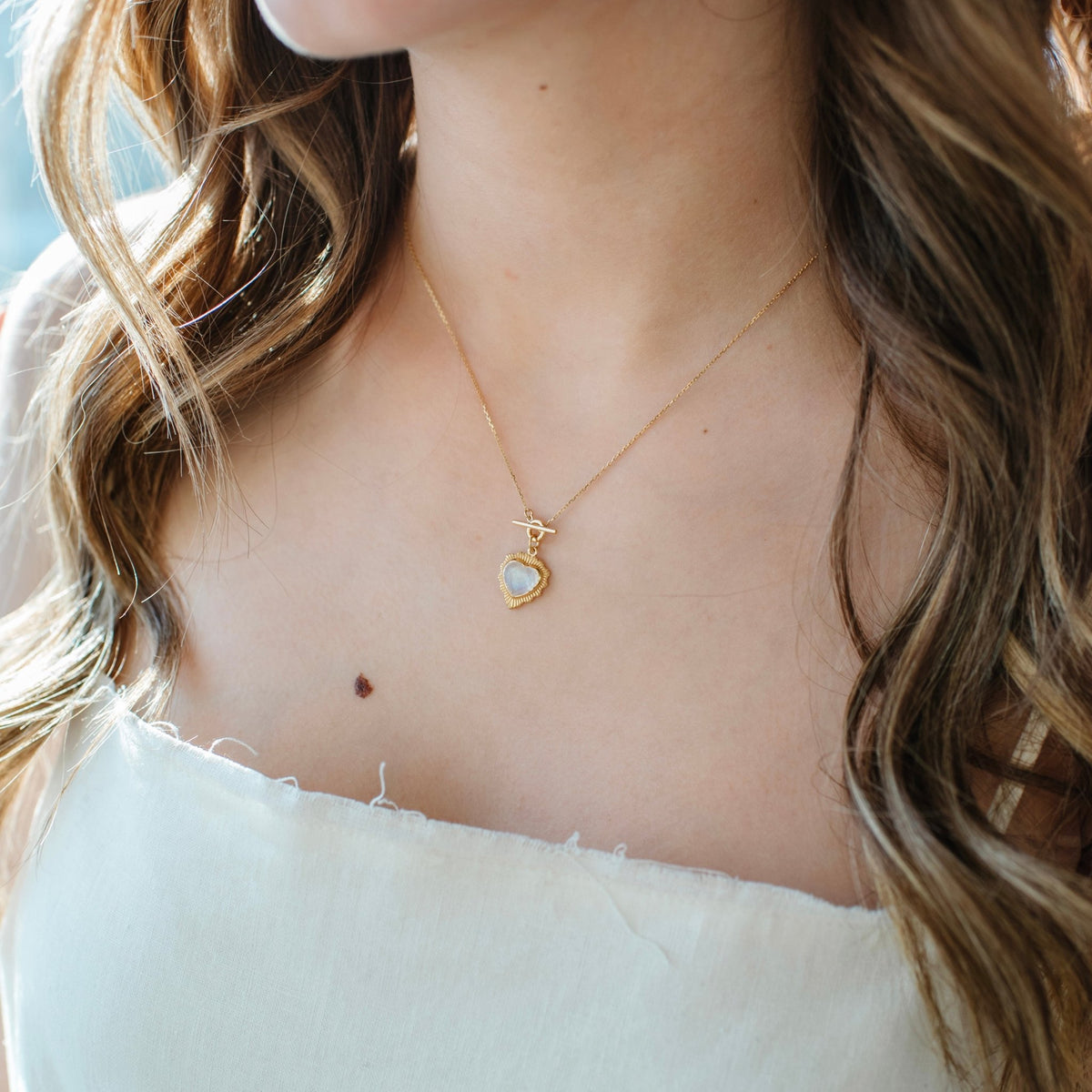 Mini Believe Sweetheart Necklace - Rainbow Moonstone - SO PRETTY CARA COTTER