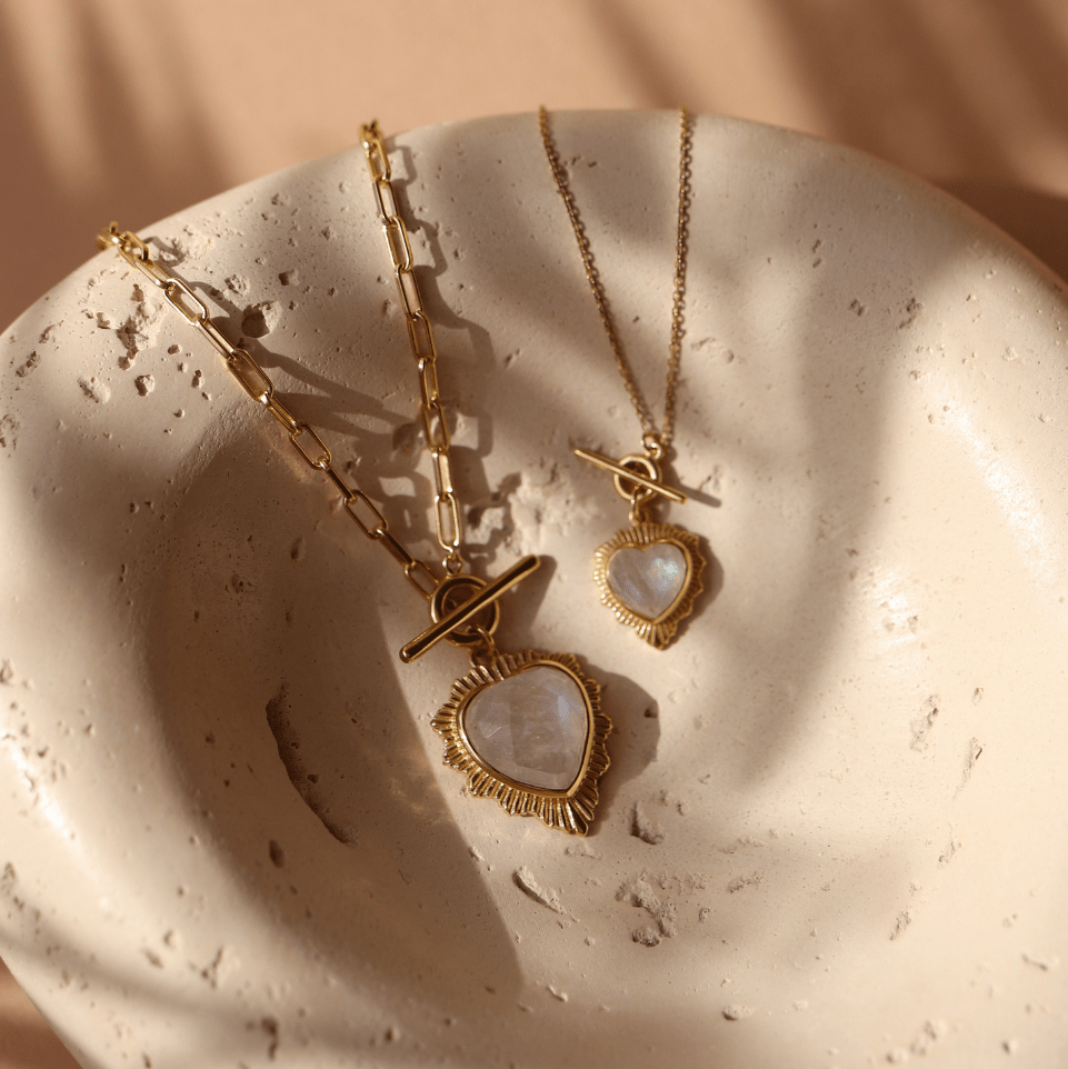 Mini Believe Sweetheart Necklace - Rainbow Moonstone - SO PRETTY CARA COTTER