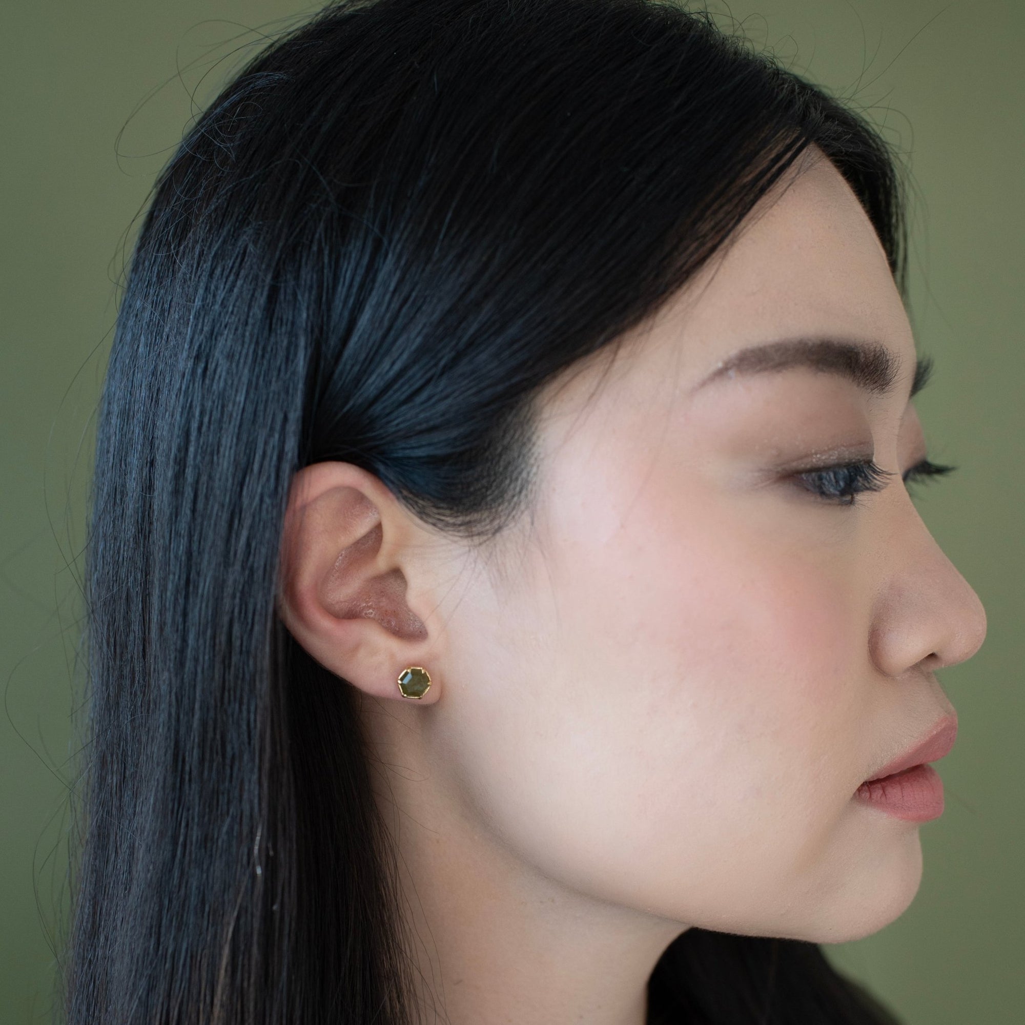 Mini Grace Hexagon Stud Earrings - Juniper Vasonite - SO PRETTY CARA COTTER