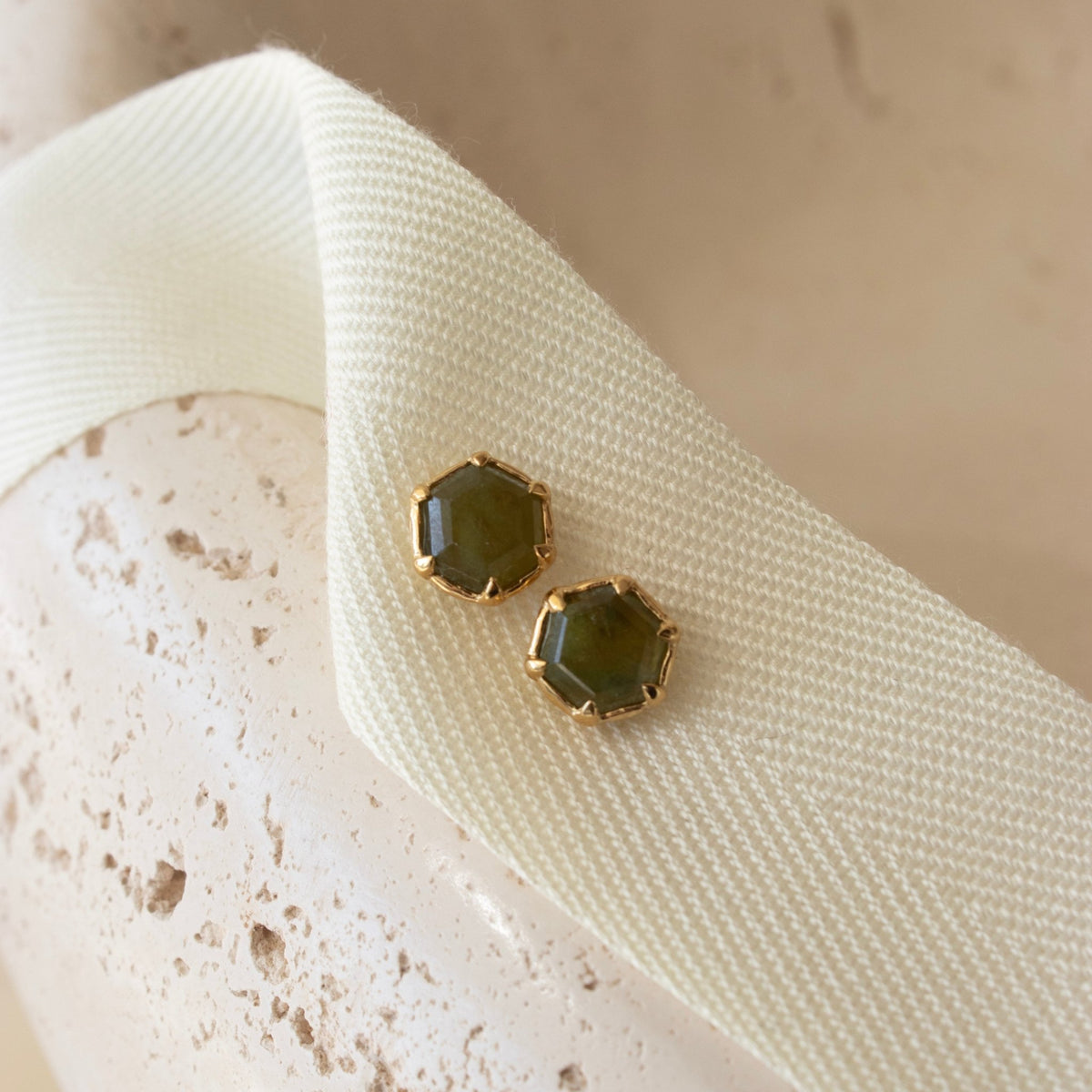 Mini Grace Hexagon Stud Earrings - Juniper Vasonite - SO PRETTY CARA COTTER